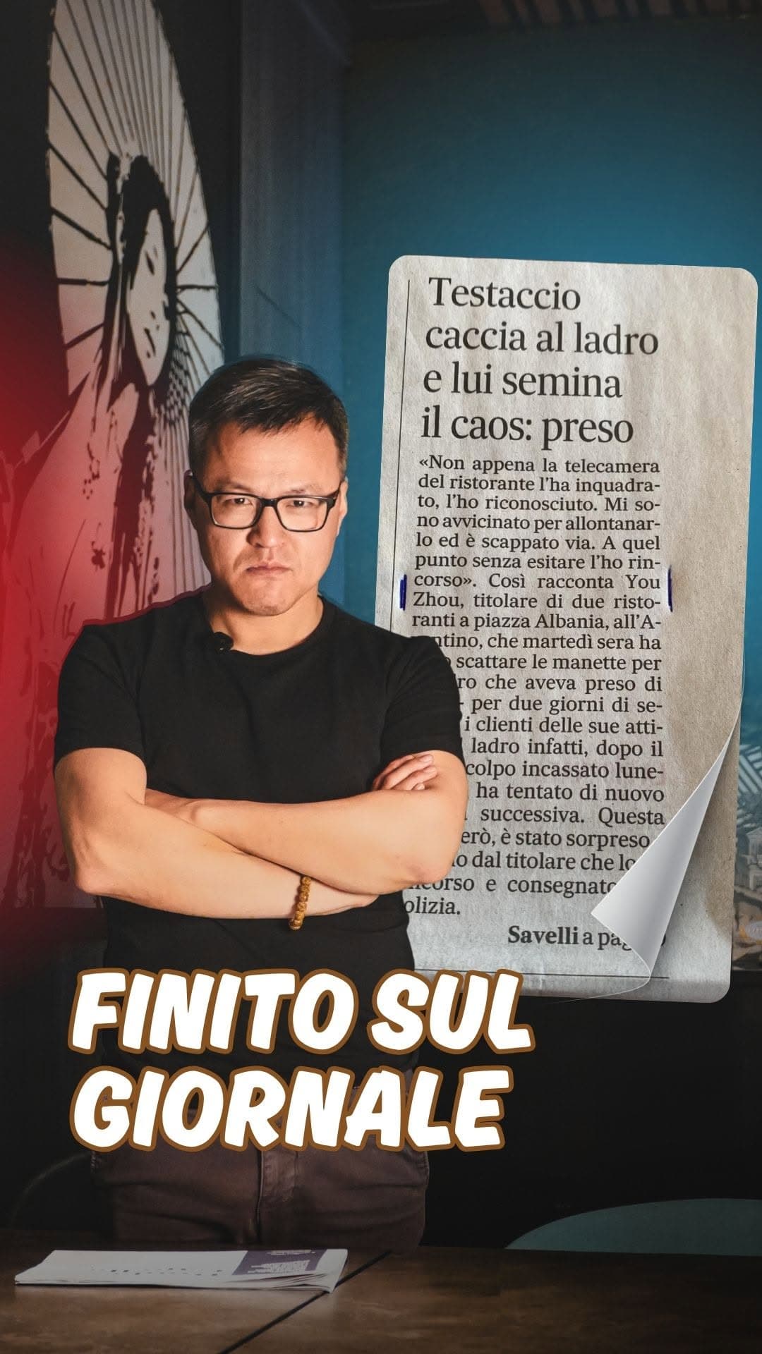 Reel su un articolo di giornale che parla del ristorante